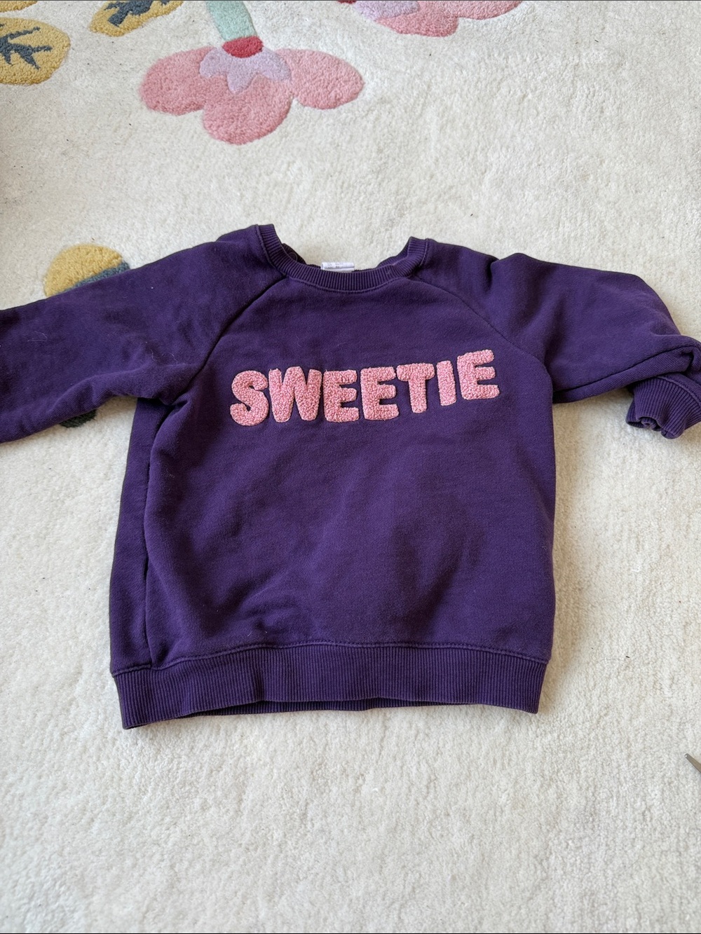 H&M Purple Sweatshirt with Pink "SWEETIE" Chenille Text